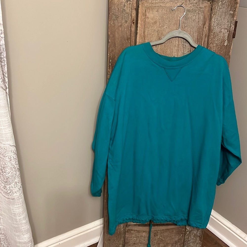 Vintage Loose Fit Drawstring Teal made in USA Too Cool Sweatshirt-XL